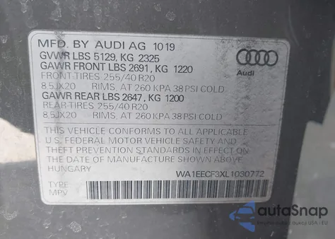2020 Audi Q3 Premium Plus 45 Tfsi S Line Quattro Tiptronic из США, поврежденный, VIN WA1EECF3XL1030772